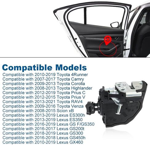 Rear Right Passenger Side Door Lock Latch Actuator Compatible with 2007-2021 Replacement for 69050-06100 69050-33120 in Saudi Arabia