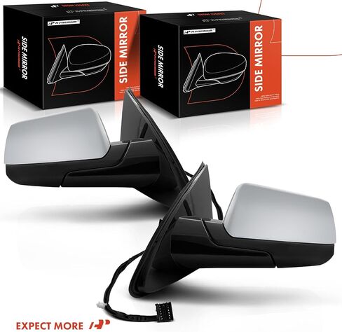 A-Premium Pair (2) Driver and Passenger Side Power Door Mirror - Compatible with Chevrolet Tahoe/Suburban 2015-2020 & GMC Yukon, Yukon XL - Heated Manual Folding Chrome Outside Rear View Mirror in Saudi Arabia