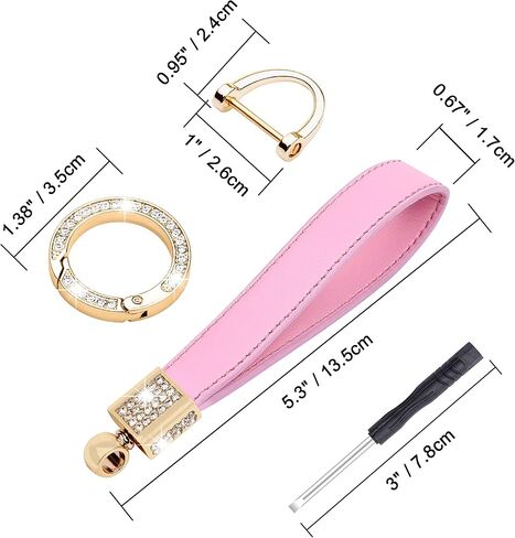 Wisdompro Geunine Leather Car Keychain, Universal Bling Key FOB Keychain Holder Leather Key Chains Women for Car Keys with Anti-lost D Ring, 2 Key Rings, 360 Degree Rotatable - Pink in Saudi Arabia