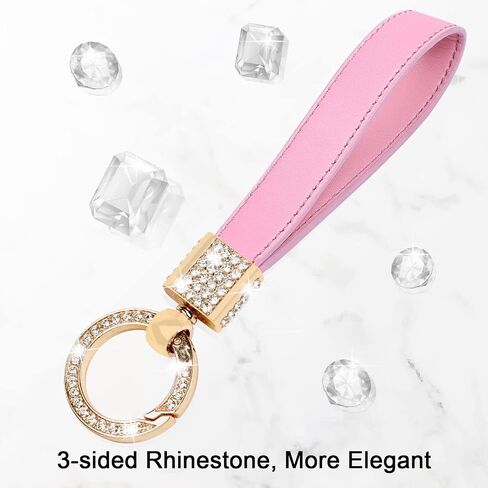 Wisdompro Geunine Leather Car Keychain, Universal Bling Key FOB Keychain Holder Leather Key Chains Women for Car Keys with Anti-lost D Ring, 2 Key Rings, 360 Degree Rotatable - Pink in Saudi Arabia