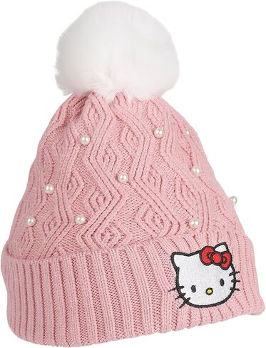 Bioworld Hello Kitty Pink Knit with Faux Fur Pom Cuff Beanie in Saudi Arabia