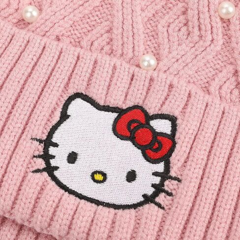 Bioworld Hello Kitty Pink Knit with Faux Fur Pom Cuff Beanie in Saudi Arabia