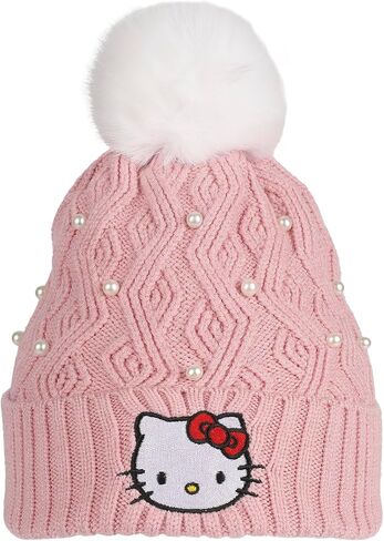 Bioworld Hello Kitty Pink Knit with Faux Fur Pom Cuff Beanie in Saudi Arabia