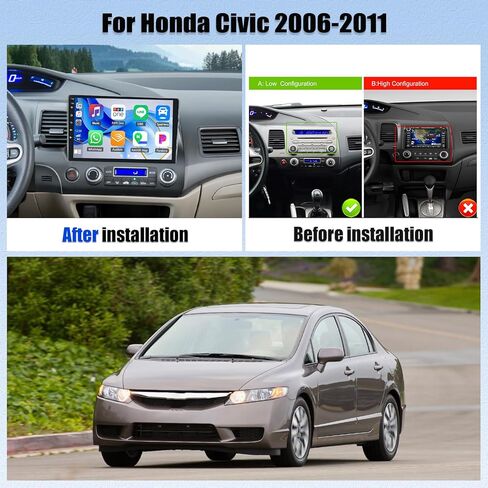 راديو ستيريو للسيارة Android 13 لسيارة Honda Civic 2006-2011، راديو سيارة Android مع CarPlay Android Auto، شاشة لمس 10.1 بوصة راديو السيارة يدعم البلوتوث، GPS، HiFi، FM&AM، RDS، DSP، SWC + كاميرا احتياطية AHD in Kuwait