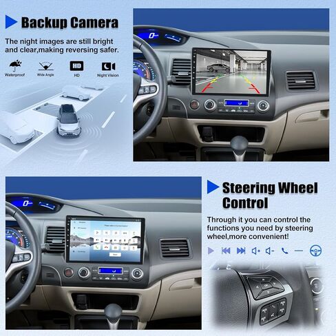 راديو ستيريو للسيارة Android 13 لسيارة Honda Civic 2006-2011، راديو سيارة Android مع CarPlay Android Auto، شاشة لمس 10.1 بوصة راديو السيارة يدعم البلوتوث، GPS، HiFi، FM&AM، RDS، DSP، SWC + كاميرا احتياطية AHD in Kuwait