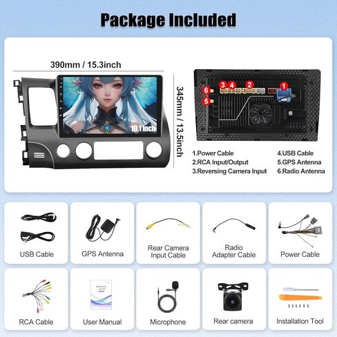 راديو ستيريو للسيارة Android 13 لسيارة Honda Civic 2006-2011، راديو سيارة Android مع CarPlay Android Auto، شاشة لمس 10.1 بوصة راديو السيارة يدعم البلوتوث، GPS، HiFi، FM&AM، RDS، DSP، SWC + كاميرا احتياطية AHD in Kuwait