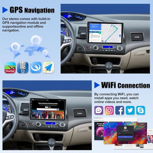 راديو ستيريو للسيارة Android 13 لسيارة Honda Civic 2006-2011، راديو سيارة Android مع CarPlay Android Auto، شاشة لمس 10.1 بوصة راديو السيارة يدعم البلوتوث، GPS، HiFi، FM&AM، RDS، DSP، SWC + كاميرا احتياطية AHD in Kuwait