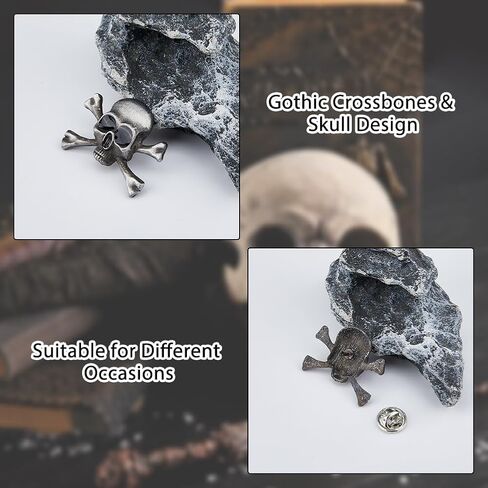 SUPERFINDINGS 4 قطع بروش جمجمة قوطية نمط فاسق هيكل عظمي بروش جمجمة وعظمتين متقاطعتين هيكل عظمي بروش سبيكة جمجمة شارة دبوس أزياء الهالوين ديكور للرجال والنساء معطف من القماش in Saudi Arabia