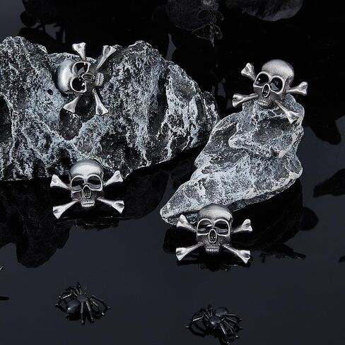 SUPERFINDINGS 4 قطع بروش جمجمة قوطية نمط فاسق هيكل عظمي بروش جمجمة وعظمتين متقاطعتين هيكل عظمي بروش سبيكة جمجمة شارة دبوس أزياء الهالوين ديكور للرجال والنساء معطف من القماش in Saudi Arabia