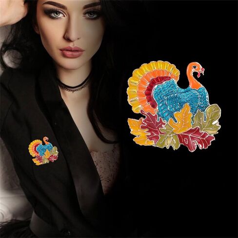 WCRAZYE Thanksgiving Turkey Brooch Pins for Women Girls Cute Vintage Colorful Autumn Fall Turkey Maple Brooches Goth Lapel Pins for Clothes Bags Accessories Gift in Saudi Arabia