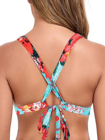 RELLECIGA Women’s Triangle Bikini Top Crisscross Back Swimsuit Padded Push Up Bathing Suit Top in Kuwait