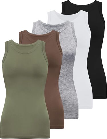 BQTQ 5 Pack Womens Crewneck Tank Tops High Neck Tank Tops Sleeveless Slim Fit Basic Tanks Top Ladies Undershirts in Kuwait