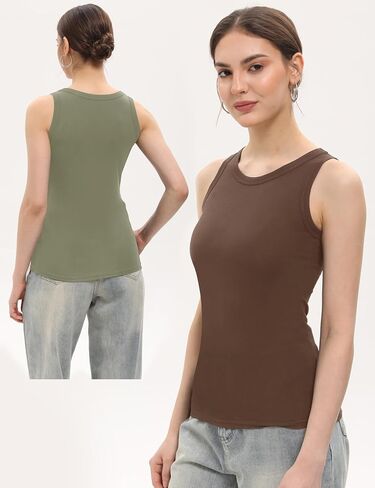 BQTQ 5 Pack Womens Crewneck Tank Tops High Neck Tank Tops Sleeveless Slim Fit Basic Tanks Top Ladies Undershirts in Kuwait