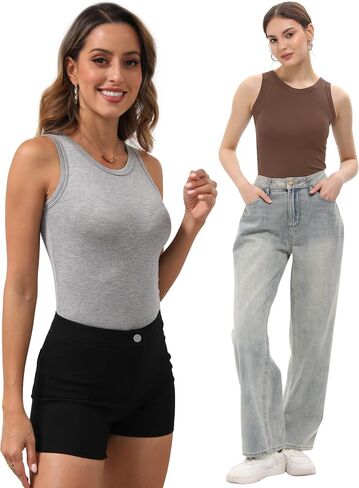 BQTQ 5 Pack Womens Crewneck Tank Tops High Neck Tank Tops Sleeveless Slim Fit Basic Tanks Top Ladies Undershirts in Kuwait