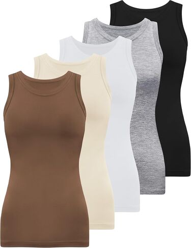 BQTQ 5 Pack Womens Crewneck Tank Tops High Neck Tank Tops Sleeveless Slim Fit Basic Tanks Top Ladies Undershirts in Kuwait