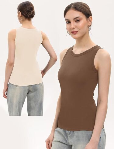BQTQ 5 Pack Womens Crewneck Tank Tops High Neck Tank Tops Sleeveless Slim Fit Basic Tanks Top Ladies Undershirts in Kuwait