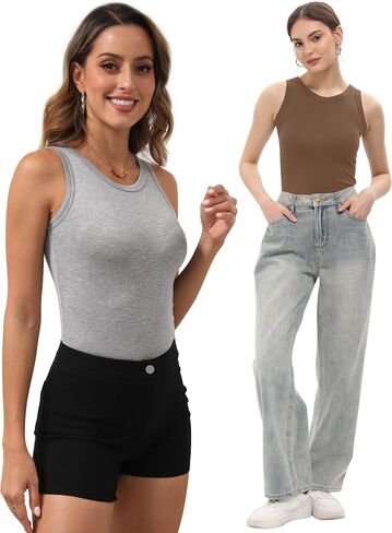 BQTQ 5 Pack Womens Crewneck Tank Tops High Neck Tank Tops Sleeveless Slim Fit Basic Tanks Top Ladies Undershirts in Kuwait
