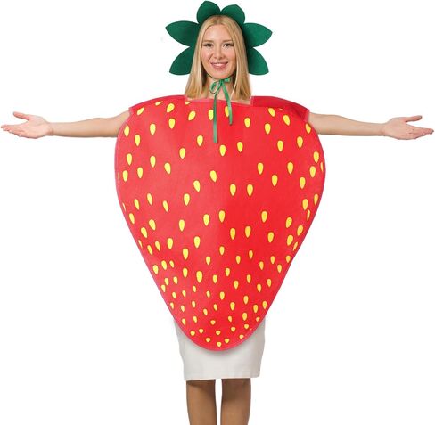 Jecery 2 Pcs Halloween Strawberry Costume for Women Men Adult Real Fruit Slice Costume with Headband Funny Fruit Cosplay Outfits Dress up Party in Saudi Arabia
