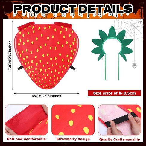 Jecery 2 Pcs Halloween Strawberry Costume for Women Men Adult Real Fruit Slice Costume with Headband Funny Fruit Cosplay Outfits Dress up Party in Saudi Arabia