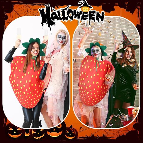 Jecery 2 Pcs Halloween Strawberry Costume for Women Men Adult Real Fruit Slice Costume with Headband Funny Fruit Cosplay Outfits Dress up Party in Saudi Arabia