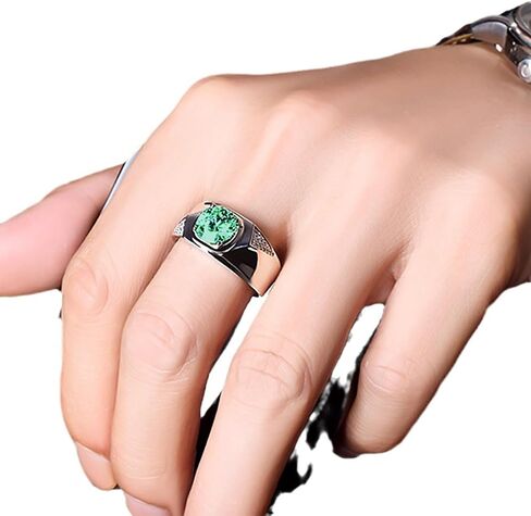 925 Sterling Silver Emerald Ring for Men and Women, Green Vintage Silver Birthstone diamond Emerald ring for Anniversary Engagement Statement Promise Birthday Presents in Saudi Arabia