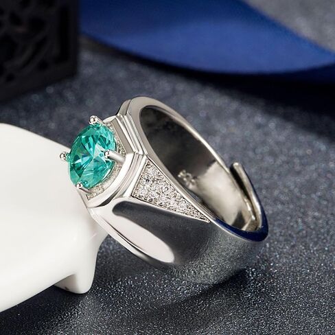 925 Sterling Silver Emerald Ring for Men and Women, Green Vintage Silver Birthstone diamond Emerald ring for Anniversary Engagement Statement Promise Birthday Presents in Saudi Arabia