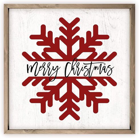 لافتة خشبية ريفية على شكل ندفة الثلج لعيد الميلاد المجيد مقاس 12 × 12 (يتضمن الإطار) in Kuwait