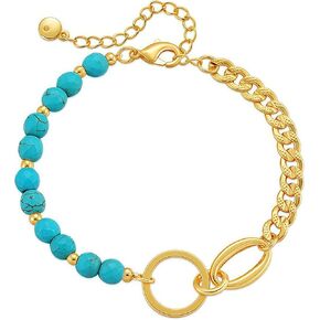 Turquoise Bracelet 18K Gold plated for Women - Natural Stone Stackable Beads Adjustable Spiritual Jewelry Luxury Gift in Saudi Arabia