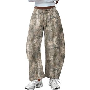 بنطال رياضي نسائي واسع الساق، سروال Palazzo فضفاض، سروال رياضي برباط مطاطي مع جيوب in Kuwait