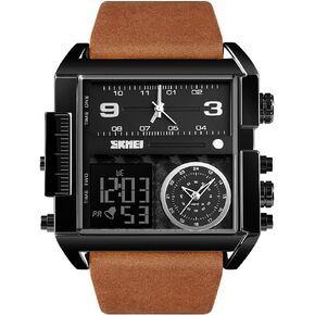 ساعة SKMEI الرياضية الرقمية للرجال، ساعة يد كوارتز تناظرية مربعة كبيرة الحجم بإضاءة LED مع ساعة توقيت متعددة التوقيت مقاومة للماء in Kuwait