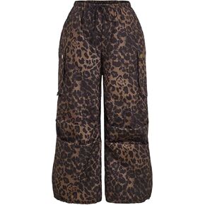 Verdusa Women's Plus Size Leopard Print Cargo Pants Drawstring High Waisted Wide Leg Baggy Trousers in Saudi Arabia