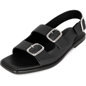 صنادل مسطحة للنساء من Esvowido، صنادل مربعة مفتوحة عند الأصابع وإبزيم قابل للتعديل، مريحة لعطلات الصيف والشاطئ في الهواء الطلق in Kuwait