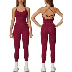 مجموعات تجريب نسائية مكونة من قطعتين متقاطعة من الخلف بدون أكمام متطابقة مع طماق عالية الخصر مجموعات ملابس الصالة الرياضية ملابس العمل in Kuwait