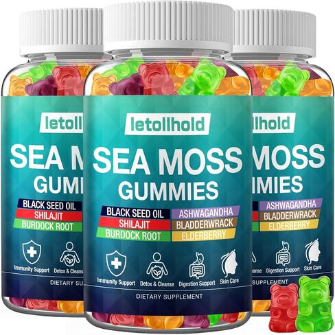 Sea Moss Gummies - Irish Sea Moss Gummies Advanced for Adults with Ashwagandha Bladderwrack & Burdock Root for Supports Immune，Energy - 60 Vegan Gummy,2PCS in Saudi Arabia