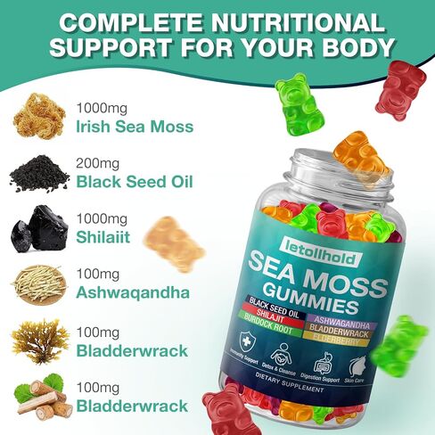 Sea Moss Gummies - Irish Sea Moss Gummies Advanced for Adults with Ashwagandha Bladderwrack & Burdock Root for Supports Immune，Energy - 60 Vegan Gummy,2PCS in Saudi Arabia
