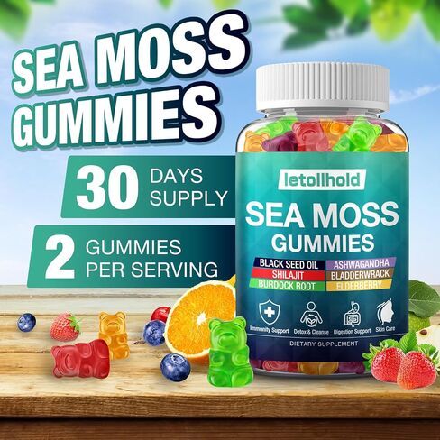 Sea Moss Gummies - Irish Sea Moss Gummies Advanced for Adults with Ashwagandha Bladderwrack & Burdock Root for Supports Immune，Energy - 60 Vegan Gummy,2PCS in Saudi Arabia