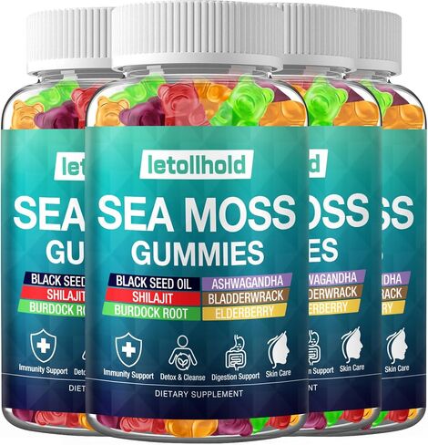 Sea Moss Gummies - Irish Sea Moss Gummies Advanced for Adults with Ashwagandha Bladderwrack & Burdock Root for Supports Immune，Energy - 60 Vegan Gummy,2PCS in Saudi Arabia