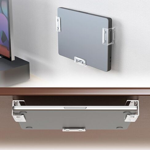 NiHome Clear Acrylic Under Desk Laptop Mount, Easy Installation Adjustable Laptop Holder, Scratch-Resistant Under-Desk Stand for MacBook, Notebook, Modem, TV Box, PS4 Slim & Keyboard in Saudi Arabia