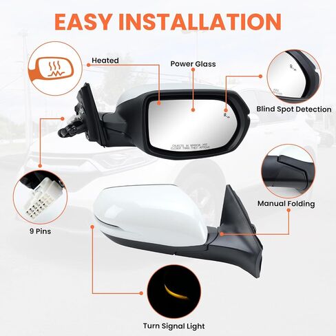 Passenger Side Mirror Compatible With 2017-2022 Honda CRV EX EX-L Touring Mirrors With Heated Blind Spot Turn Signal Power Glass Manual Folding White Replace# 76201T1WA01ZF(9Pins) in Saudi Arabia