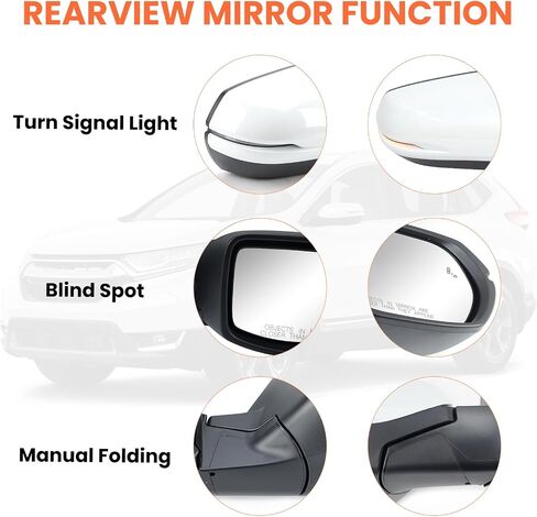 Passenger Side Mirror Compatible With 2017-2022 Honda CRV EX EX-L Touring Mirrors With Heated Blind Spot Turn Signal Power Glass Manual Folding White Replace# 76201T1WA01ZF(9Pins) in Saudi Arabia