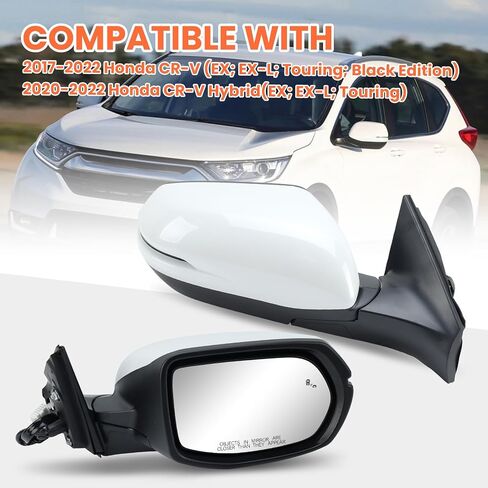 Passenger Side Mirror Compatible With 2017-2022 Honda CRV EX EX-L Touring Mirrors With Heated Blind Spot Turn Signal Power Glass Manual Folding White Replace# 76201T1WA01ZF(9Pins) in Saudi Arabia
