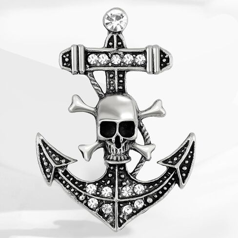 Skull Crossbones Anchor Nautical Sparkly Brooch Pin For Women Men Punk Vintage Statement Bold Goth Style Gold Silver Colors in Kuwait