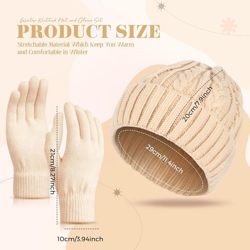 Sintege Winter Beanie Hat Gloves Set Soft Knitted Lined Hat Stretchy Gloves Warm Cap Gifts for Women Men in Saudi Arabia