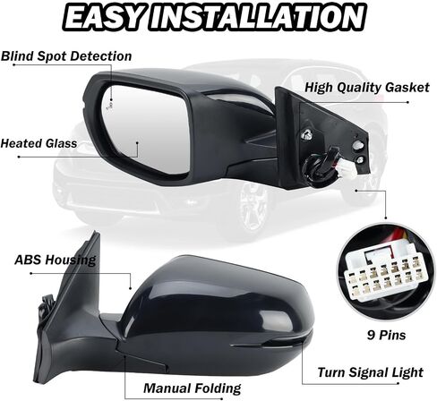 Passenger Side Mirror Compatible With 2017-2022 Honda CRV EX EX-L Touring Mirrors With Heated Blind Spot Turn Signal Power Glass Manual Folding White Replace# 76201T1WA01ZF(9Pins) in Saudi Arabia