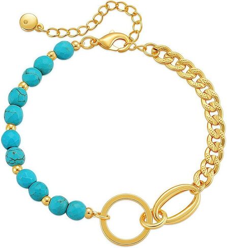 Turquoise Bracelet 18K Gold plated for Women - Natural Stone Stackable Beads Adjustable Spiritual Jewelry Luxury Gift in Saudi Arabia