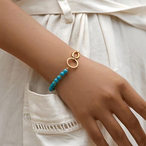 Turquoise Bracelet 18K Gold plated for Women - Natural Stone Stackable Beads Adjustable Spiritual Jewelry Luxury Gift in Saudi Arabia