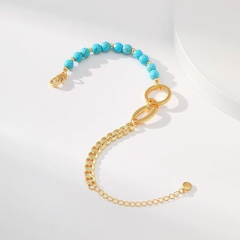 Turquoise Bracelet 18K Gold plated for Women - Natural Stone Stackable Beads Adjustable Spiritual Jewelry Luxury Gift in Saudi Arabia
