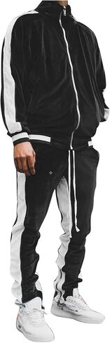 Jogging Suits for Men Velour Tracksuits Sweatsuits Zip Jacket Retro Color Stripe Warm Outfit Casual Loungewear in Saudi Arabia