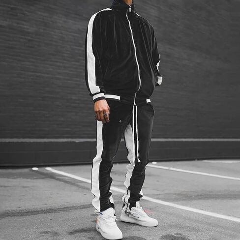 Jogging Suits for Men Velour Tracksuits Sweatsuits Zip Jacket Retro Color Stripe Warm Outfit Casual Loungewear in Saudi Arabia