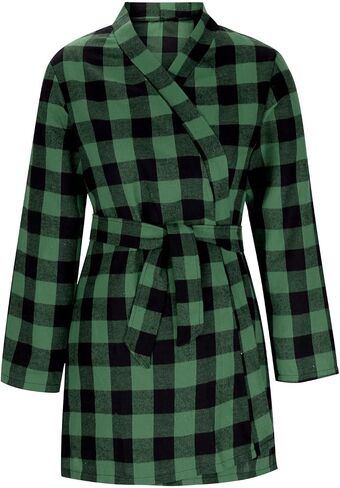 Robe for Women Plaid Long Sleeve Lightweight Spa Knee Length Bathrobe with Belt Color Block Soft Fashion Loungewear in Saudi Arabia